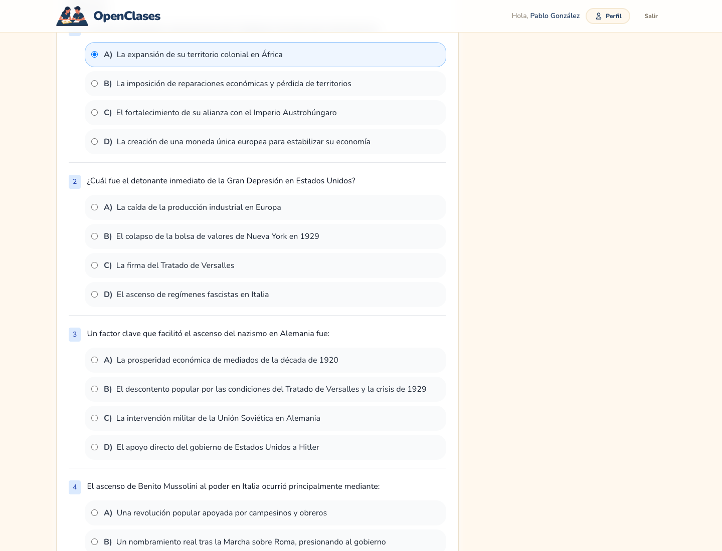 Vista del estudiante · Practica con el quiz